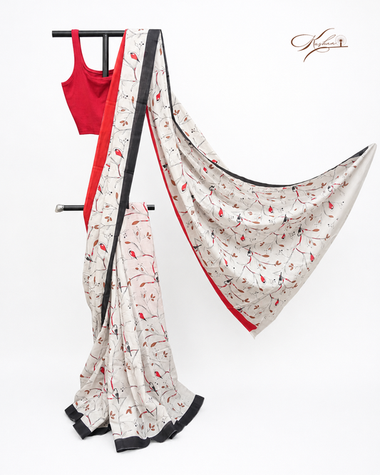Off-White Cotton Mul Mul Saree With Blouse