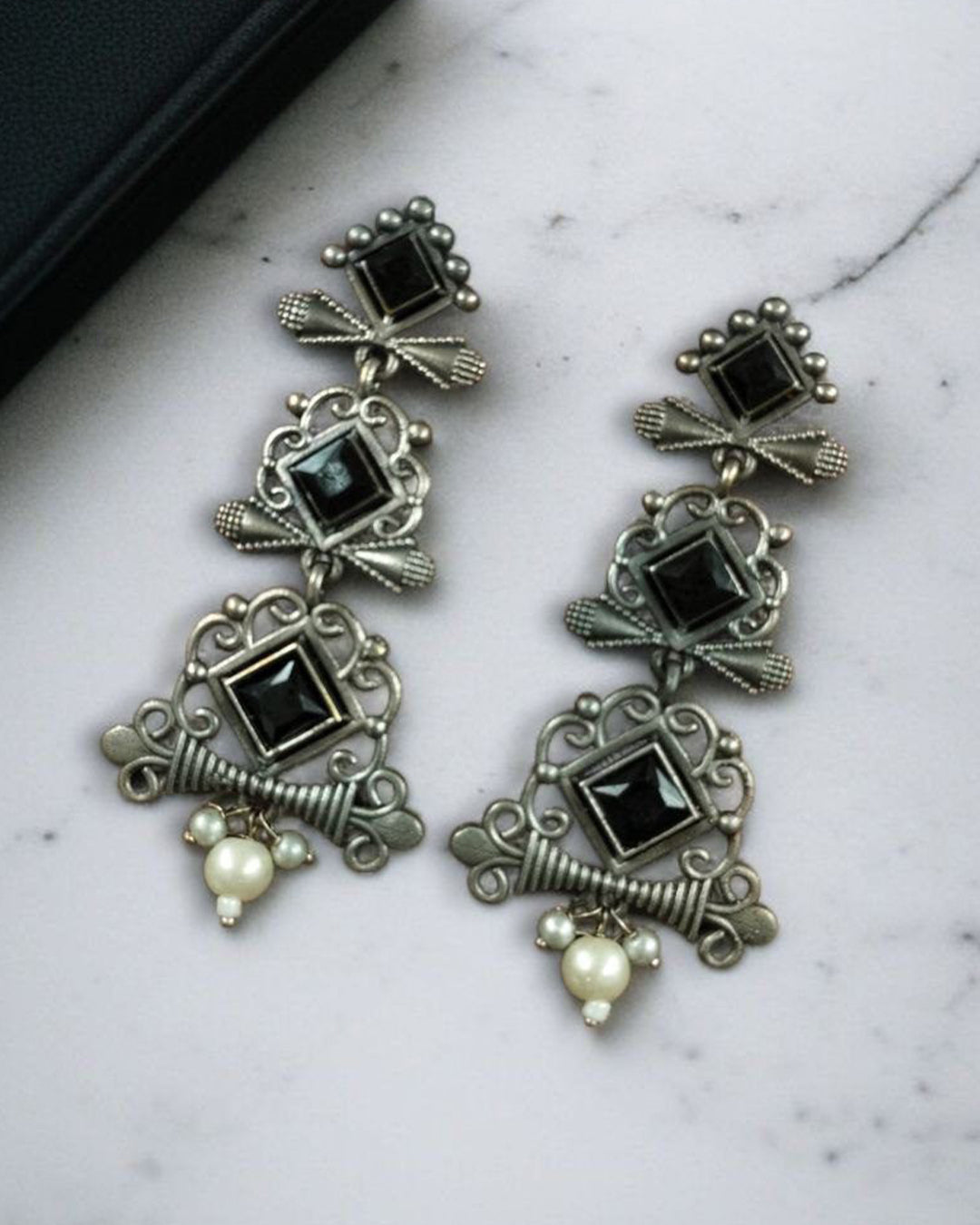 Floral Design 3 Layer Earrings with Pearls & Stones - Stylish Dangler Best Jewelry for Women