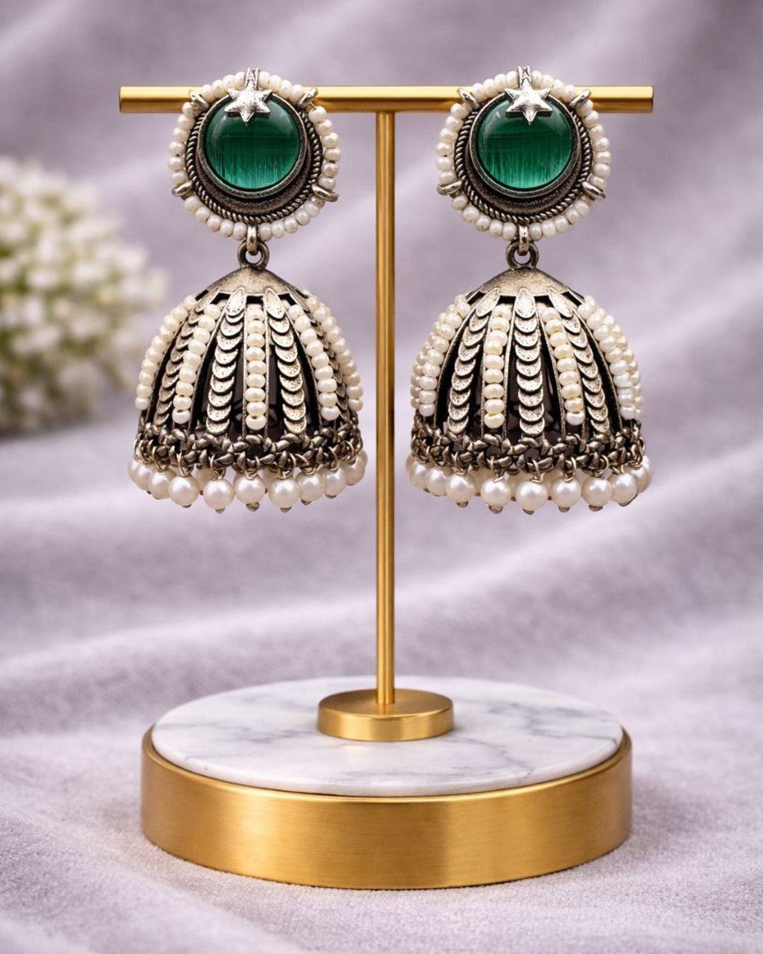Oxidized Jhumka Earring Ethnic Jewelry for Pearl Work Detailing