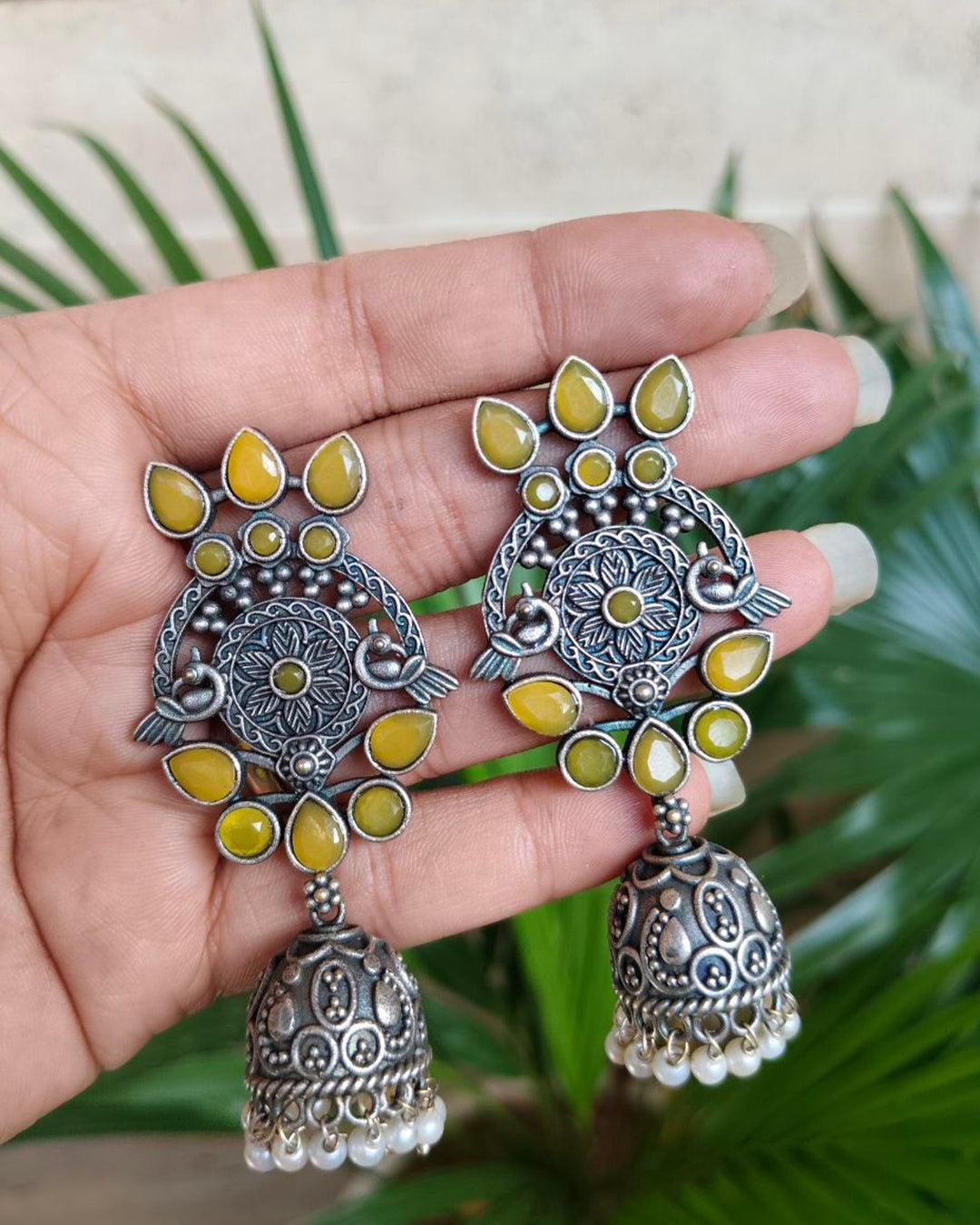 Premium Dangler Oxidized Jhumka Earring With Beautiful Pearl Work Detailing
