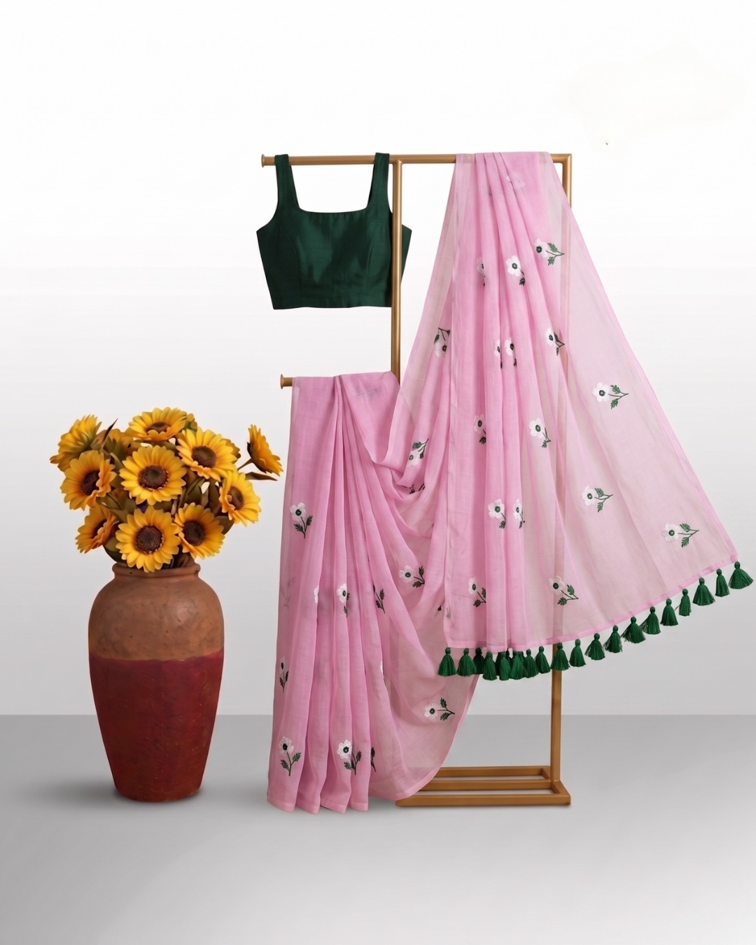 Pastel Pink Cotton Mul Mul Saree With Blouse