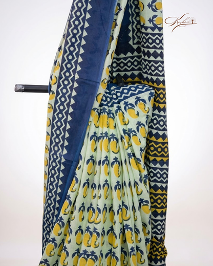 Lime Green Cotton Mul Mul Saree With Blouse