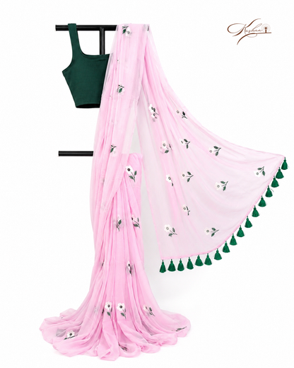 Pastel Pink Cotton Mul Mul Saree With Blouse