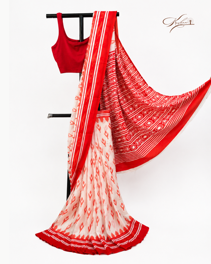 Red Cotton Mul Mul Saree With Blouse