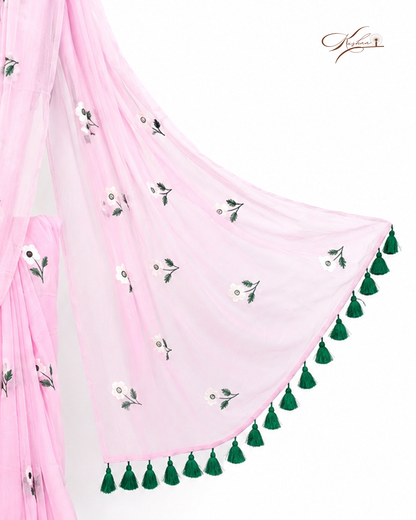 Pastel Pink Cotton Mul Mul Saree With Blouse