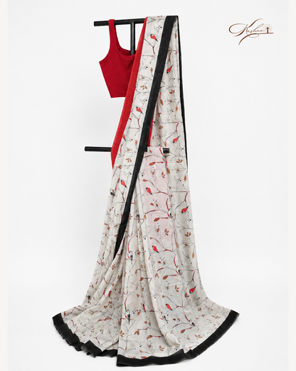 Off-White Cotton Mul Mul Saree With Blouse