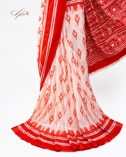 Red Cotton Mul Mul Saree With Blouse