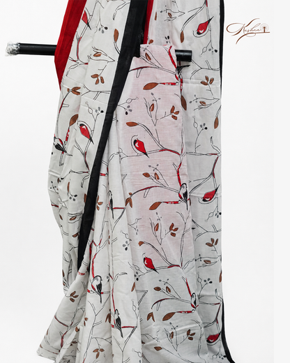 Off-White Cotton Mul Mul Saree With Blouse