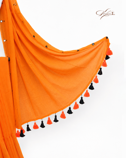 Tangerine Orange Cotton Mul Mul Saree With Blouse