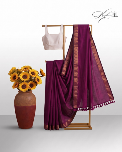 Purple Cotton Mul Mul Saree With Blouse