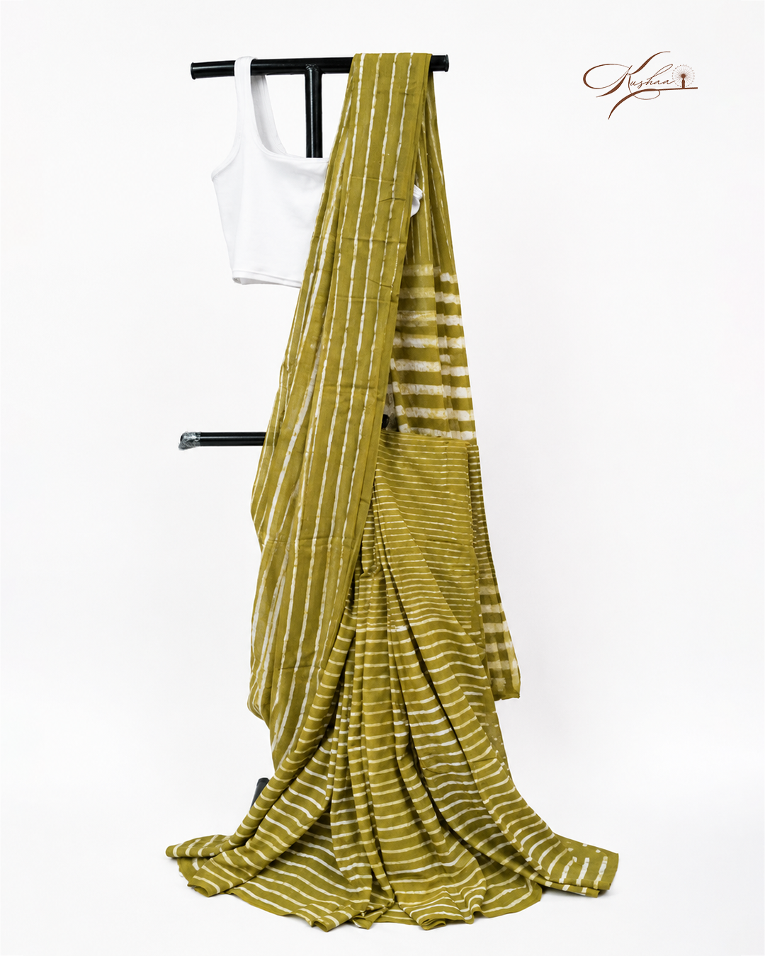 Olive Green Mul Mul Saree With Blouse