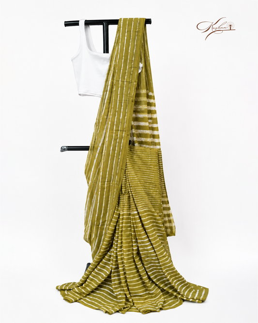 Olive Green Mul Mul Saree With Blouse