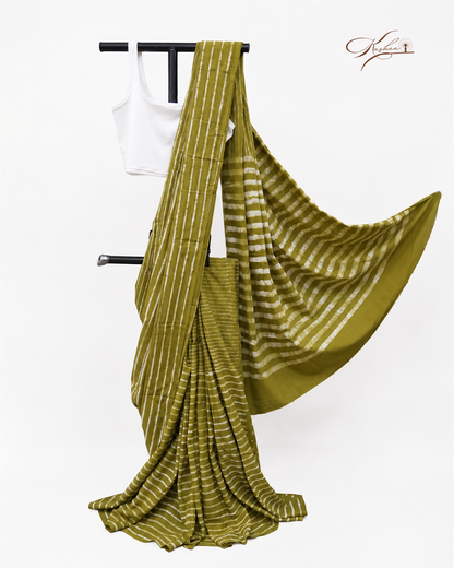 Olive Green Mul Mul Saree With Blouse