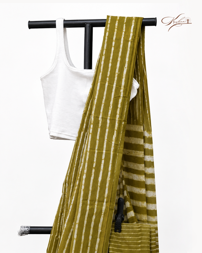 Olive Green Mul Mul Saree With Blouse