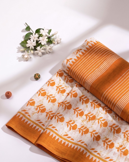 Orange Mul Mul Saree With Blouse