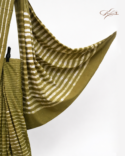 Olive Green Mul Mul Saree With Blouse