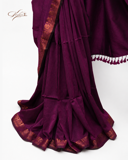 Purple Cotton Mul Mul Saree With Blouse