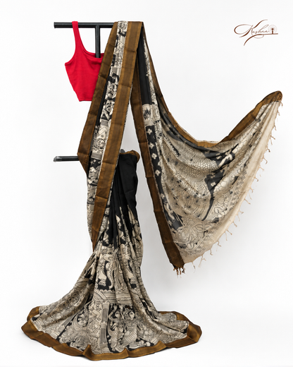 Black And Gold Cotton Mul Mul Saree With Blouse