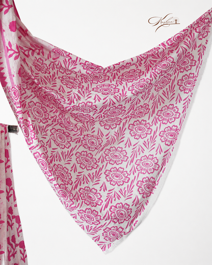 Pink Floral Print Cotton Mul Mul Saree with Blouse Piece