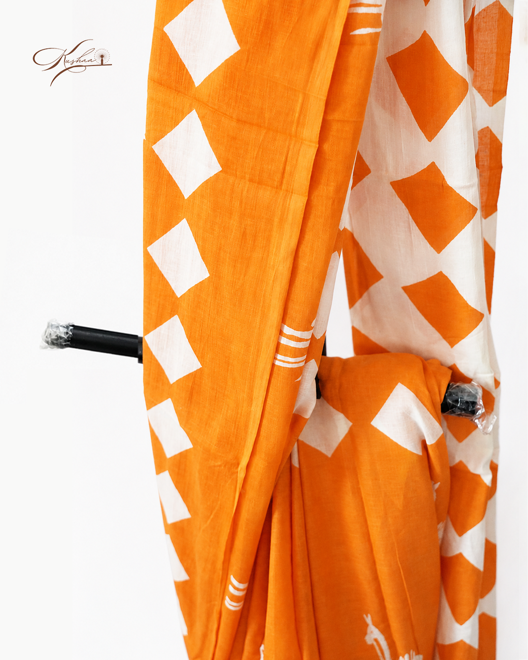 Orange Cotton Mul Mul Printed Saree with Blouse Piece