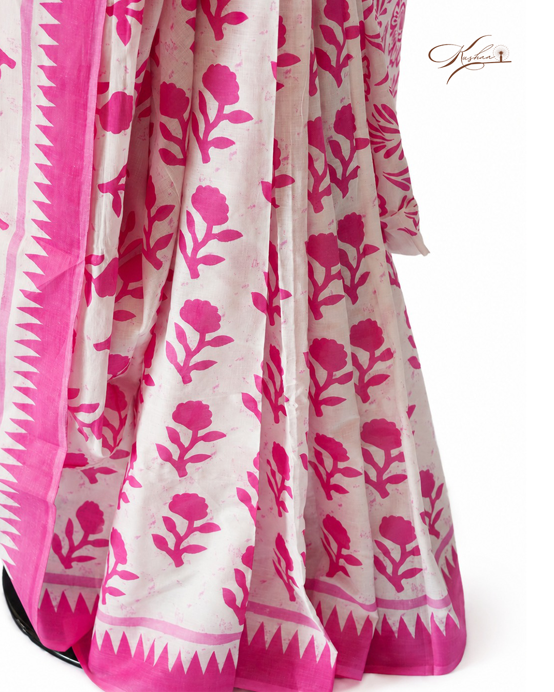 Pink Floral Print Cotton Mul Mul Saree with Blouse Piece