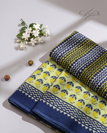 Lime Green Cotton Mul Mul Saree With Blouse