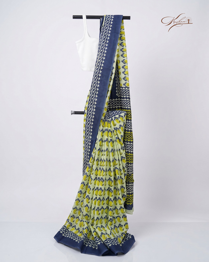 Lime Green Cotton Mul Mul Saree With Blouse