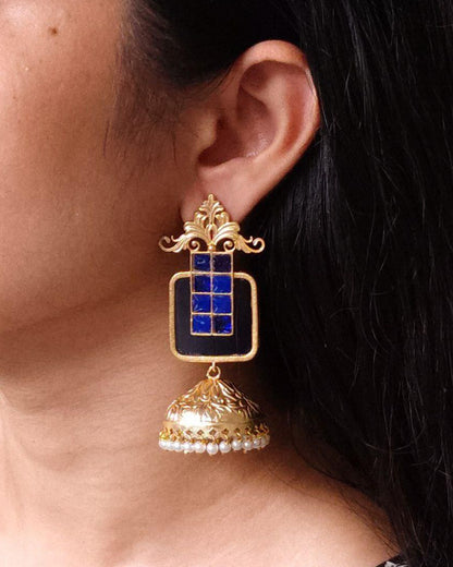 Affordable Traditional Gold Plated Floral Art Jhumka Earrings | Monalisa Stone & Pearl Work Jewelry
