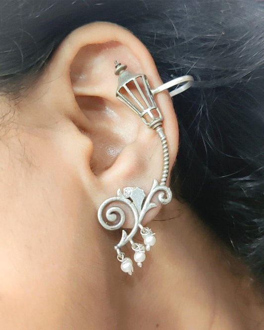 Beautiful Lamp Earcuff | Oxidised Silver Replica Earrings