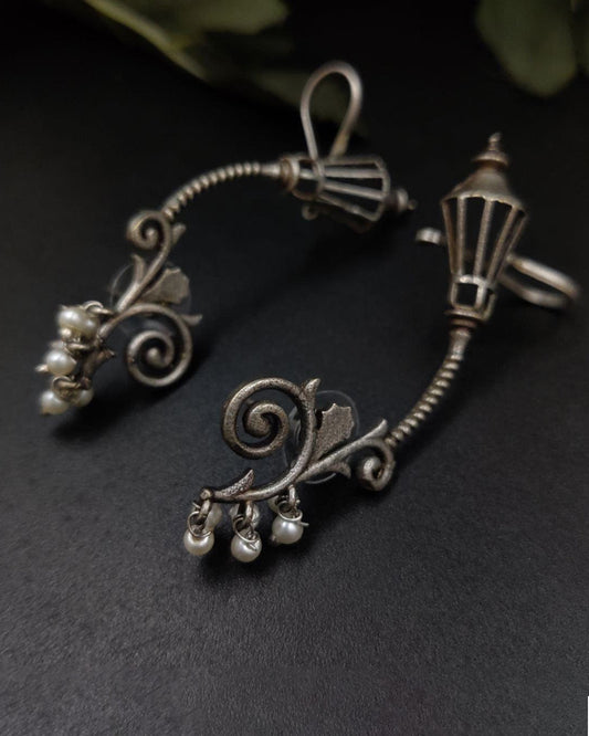 Beautiful Lamp Earcuff | Oxidised Silver Replica Earrings