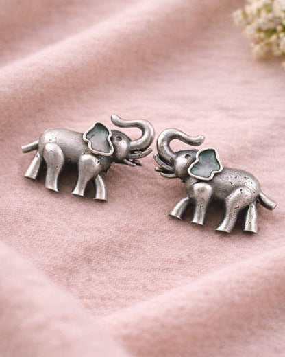 Silver Oxidised Elephant Stud Earrings