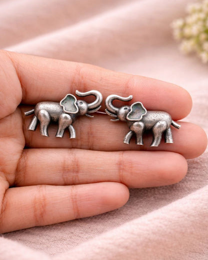 Silver Oxidised Elephant Stud Earrings