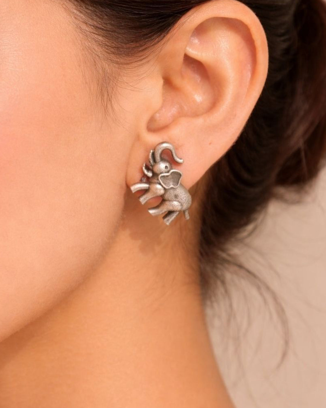 Silver Oxidised Elephant Stud Earrings