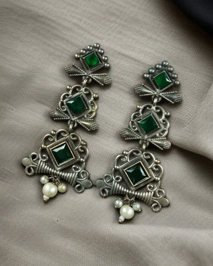 Floral Design 3 Layer Earrings with Pearls & Stones - Stylish Dangler Best Jewelry for Women
