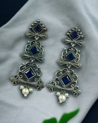 Floral Design 3 Layer Earrings with Pearls & Stones - Stylish Dangler Best Jewelry for Women