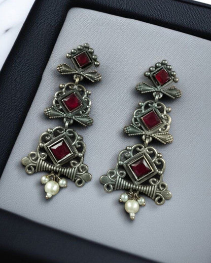 Floral Design 3 Layer Earrings with Pearls & Stones - Stylish Dangler Best Jewelry for Women