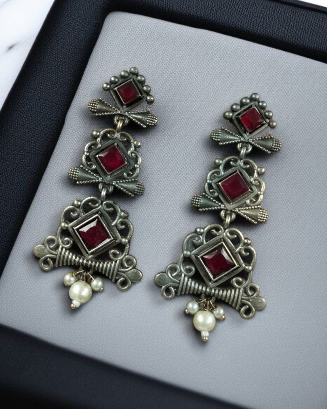 Floral Design 3 Layer Earrings with Pearls & Stones - Stylish Dangler Best Jewelry for Women