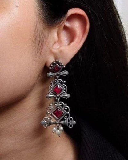 Floral Design 3 Layer Earrings with Pearls & Stones - Stylish Dangler Best Jewelry for Women