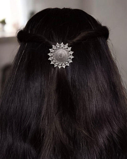 Handcrafted Oxidized Hair Pin | Unique Ethnic Silver Replica Jewelry Design