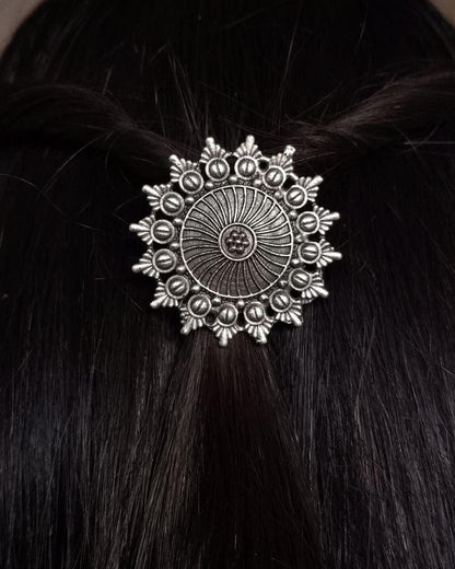 Handcrafted Oxidized Hair Pin | Unique Ethnic Silver Replica Jewelry Design