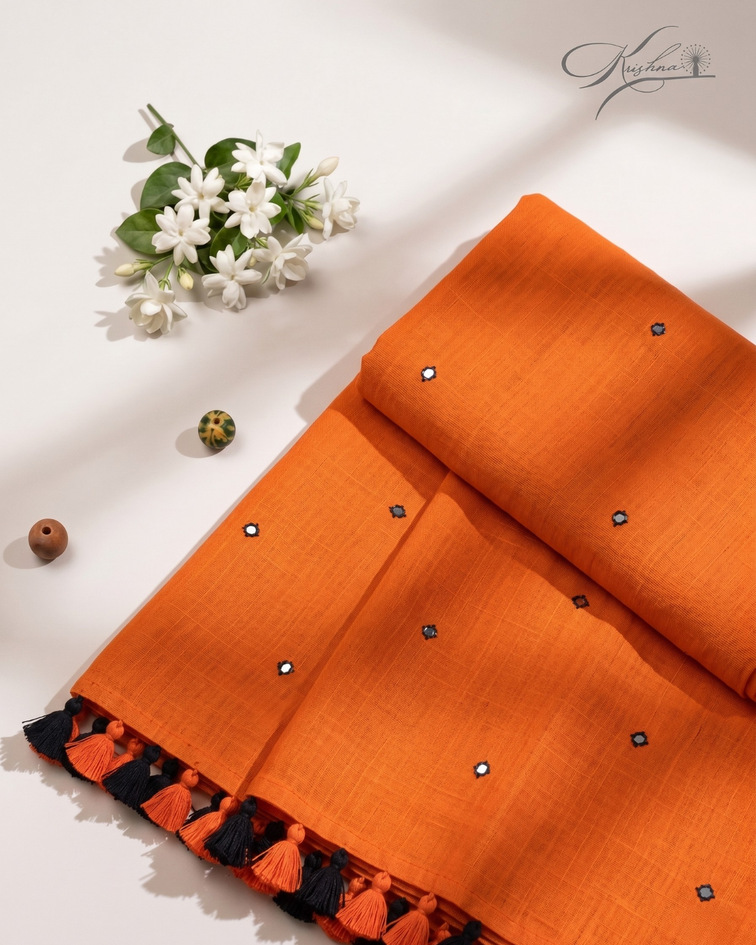 Tangerine Orange Cotton Mul Mul Saree With Blouse