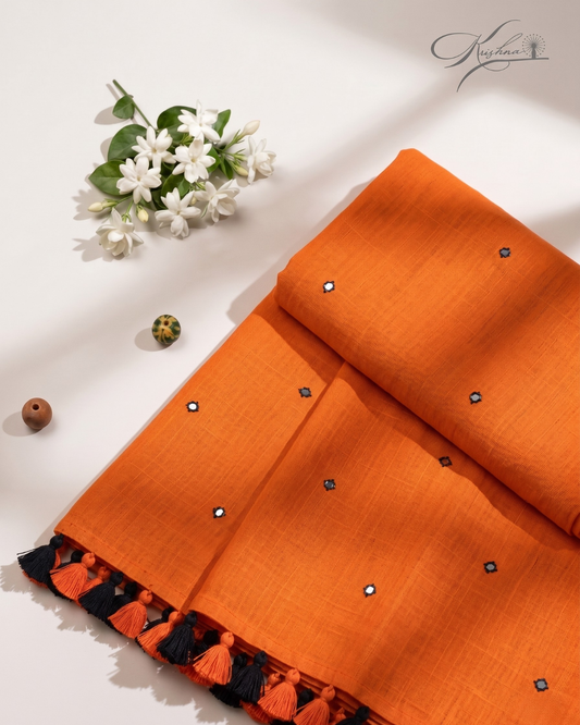 Tangerine Orange Cotton Mul Mul Saree With Blouse
