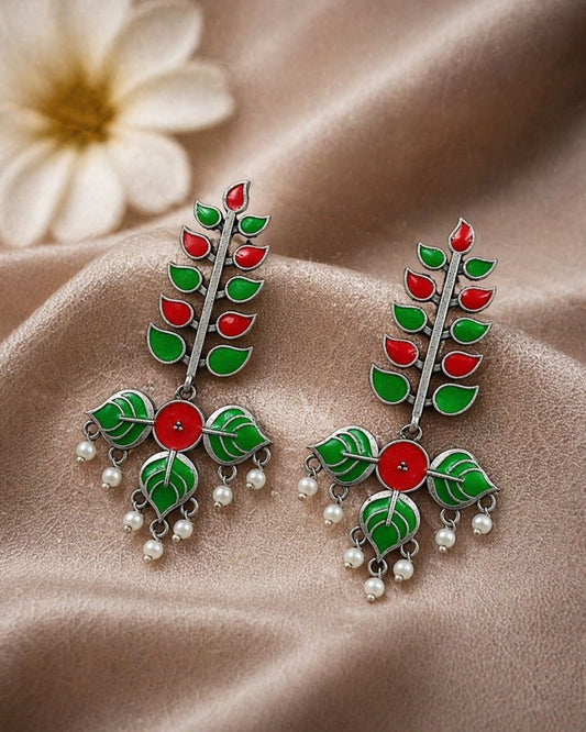 Silver Leaf Meena Kari Earring Traditional Jewelry for Beautiful Stylish Look