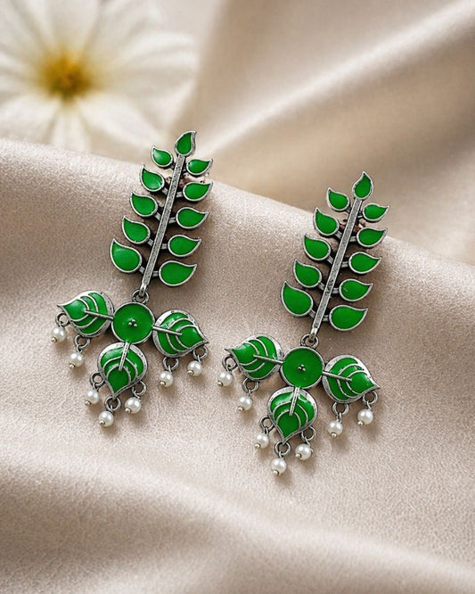 Silver Leaf Meena Kari Earring Traditional Jewelry for Beautiful Stylish Look