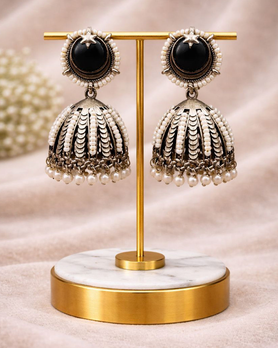 Oxidized Jhumka Earring Ethnic Jewelry for Pearl Work Detailing