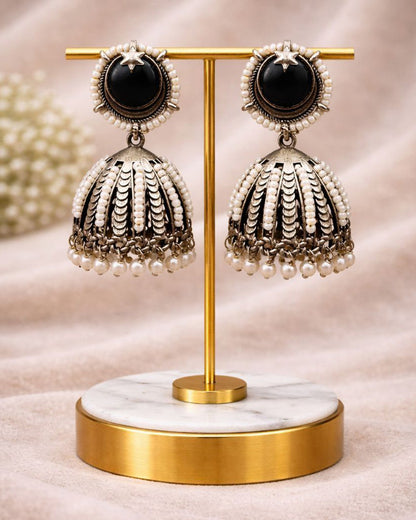 Oxidized Jhumka Earring Ethnic Jewelry for Pearl Work Detailing
