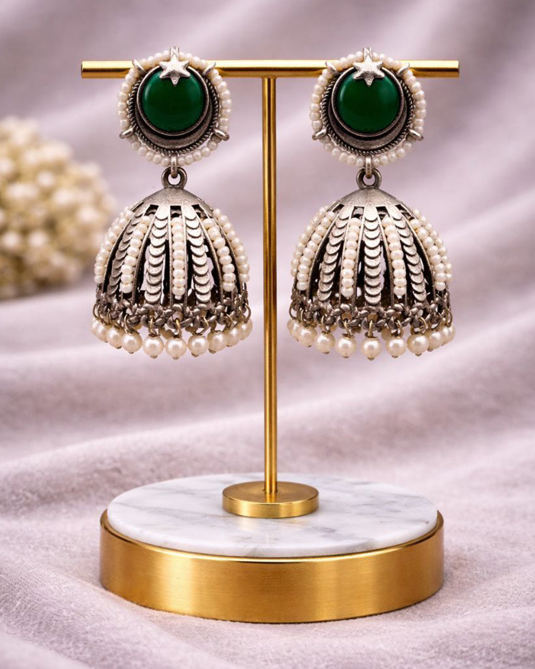 Oxidized Jhumka Earring Ethnic Jewelry for Pearl Work Detailing