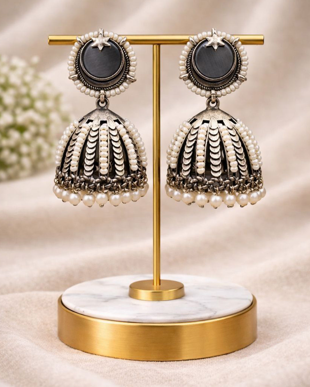 Oxidized Jhumka Earring Ethnic Jewelry for Pearl Work Detailing
