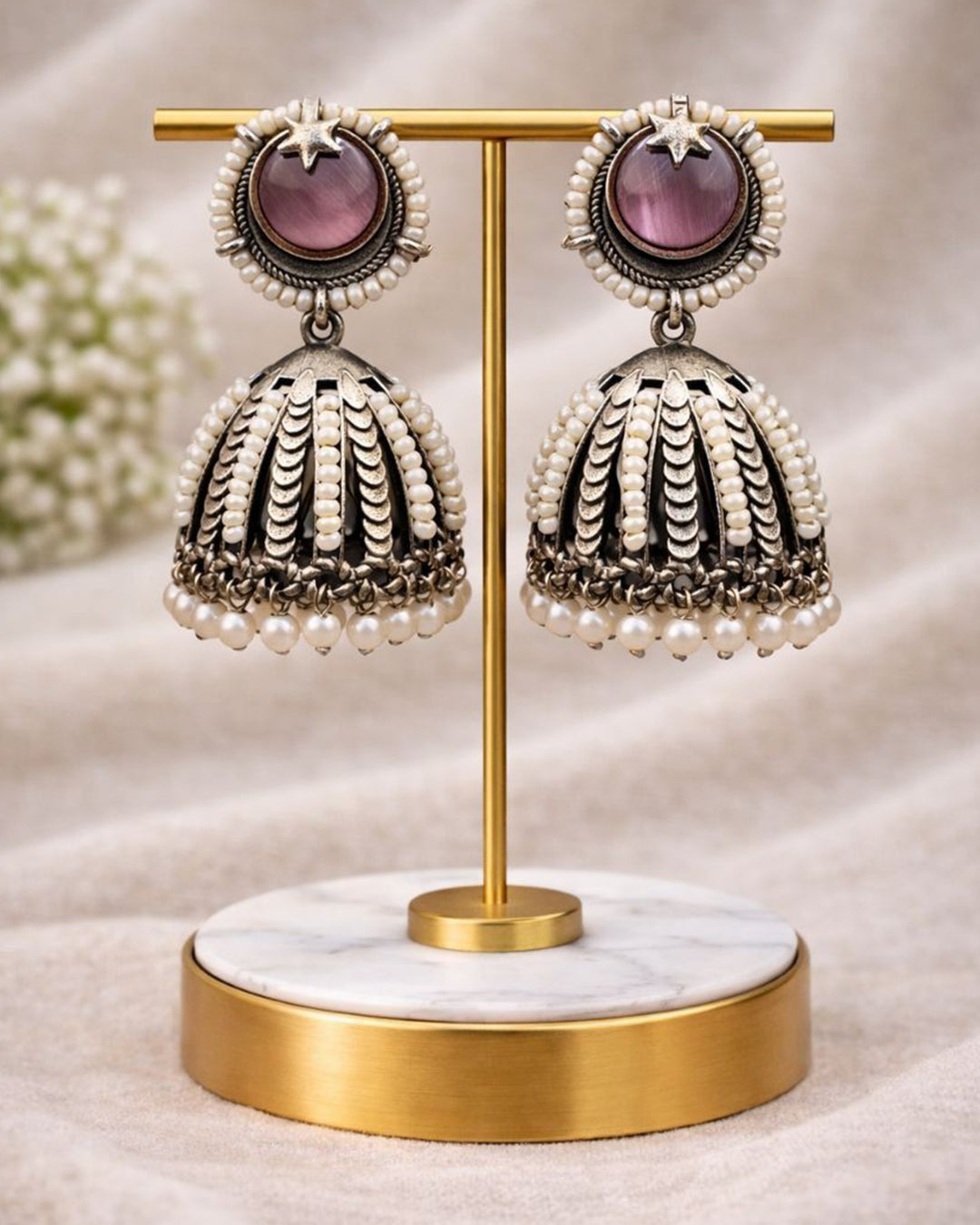 Oxidized Jhumka Earring Ethnic Jewelry for Pearl Work Detailing