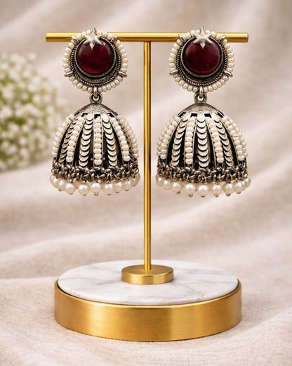 Oxidized Jhumka Earring Ethnic Jewelry for Pearl Work Detailing